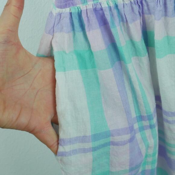 Vintage XXS Dress 80s Midi Pastel Plaid Drop Waist Cottagecore Preppy Cotton - Picture 5 of 7